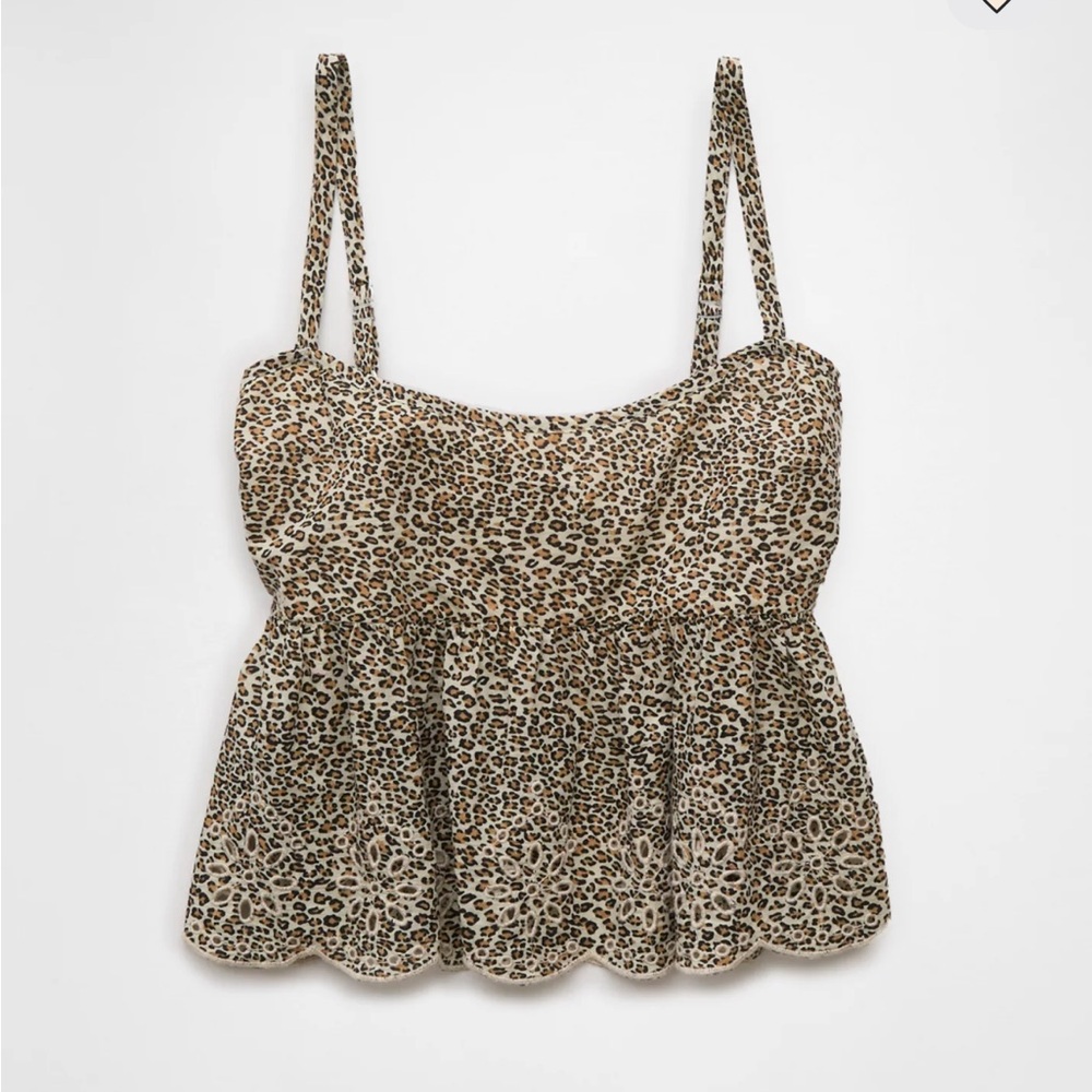 American Eagle Leopard Eyelet Cami Peplum Tie Back NWT Medium